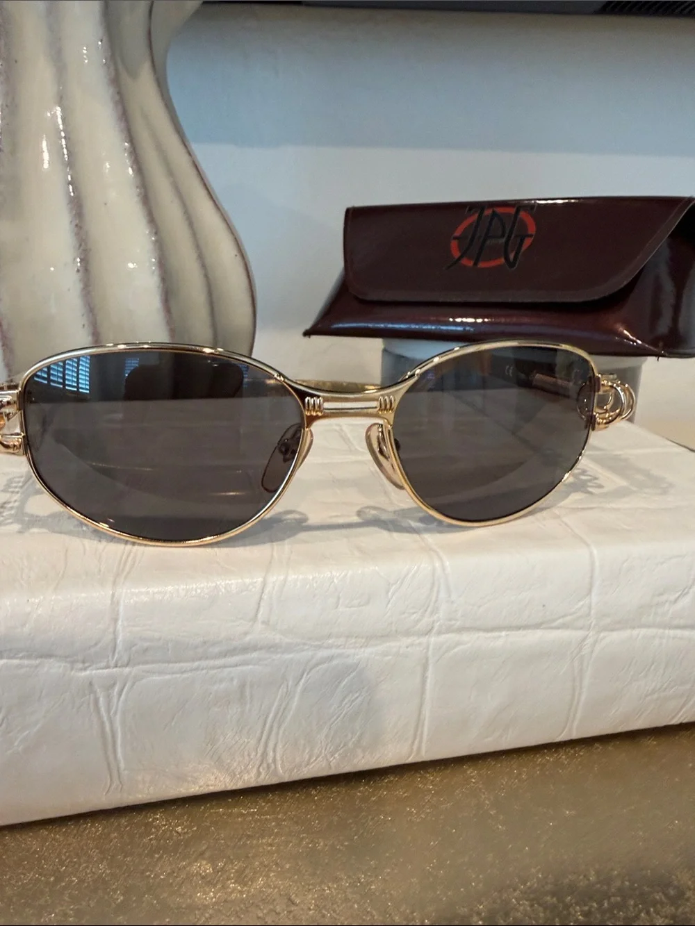 Vintage Jean Paul Gaultier 56-6105 Gold Steampunk Sunglasses Spring Frame